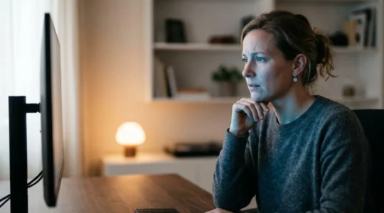 Créateur de contenu devant un écran sombre symbolisant la baisse de visibilité sur YouTube