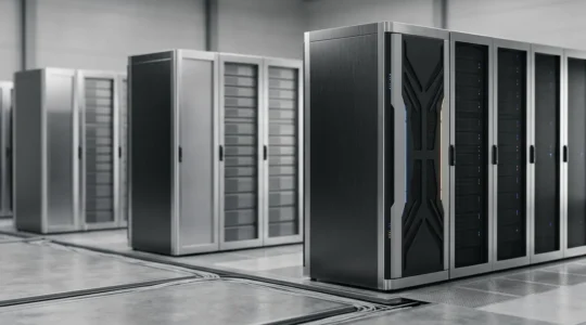 Serveur GPU moderne avec circuits lumineux dans un datacenter, éclairage technologique ambiant