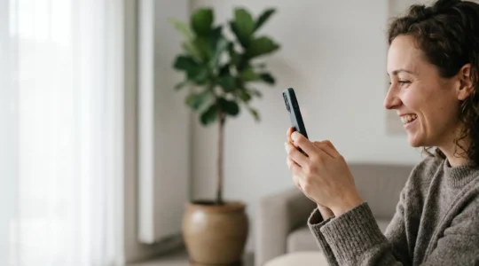 Personne utilisant un filtre de réalité augmentée sur smartphone avec des effets visuels créatifs