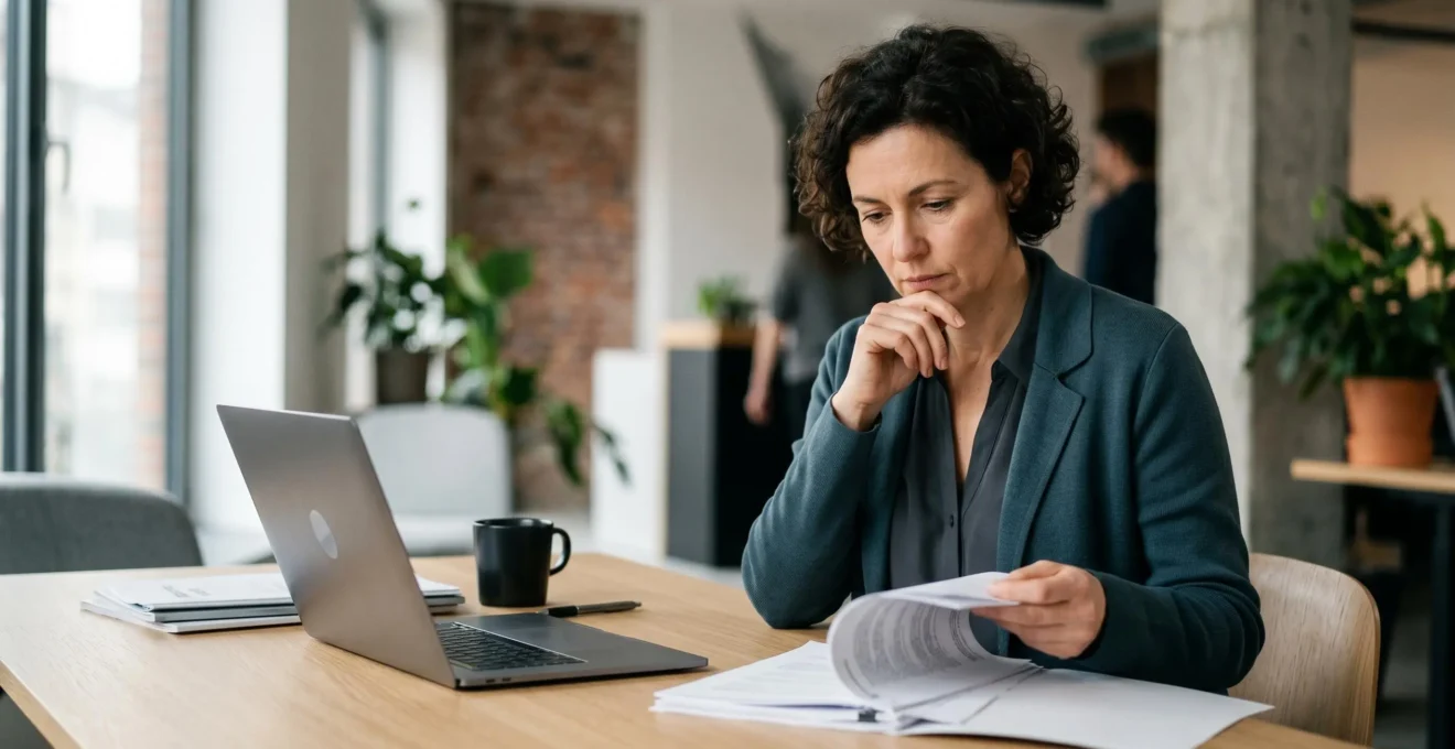 Producteur de cinéma examinant des documents de financement dans un environnement professionnel belge