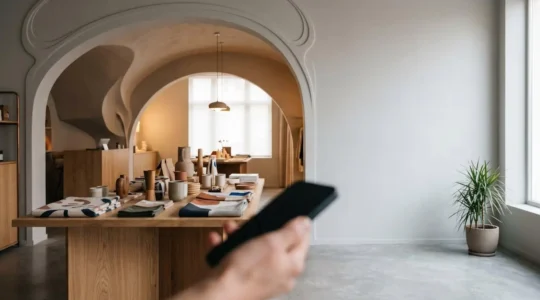 Vue d'ensemble d'une boutique physique moderne intégrant la technologie mobile pour améliorer l'expérience client