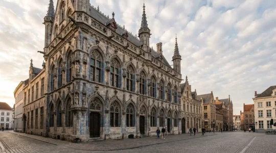 Détail architectural d'une façade historique belge capturée en haute résolution pour restauration numérique