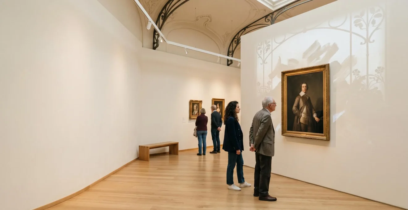 Visiteurs dans un musée contemporain découvrant une œuvre d'art grâce à une installation immersive